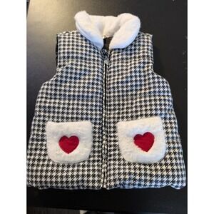 Kids Headquarters Girls 3T Houndstooth, Hearts And Faux Fur Puffer Vest